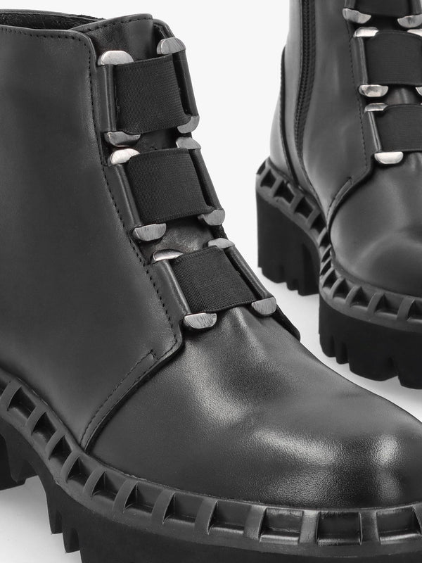 Victory Black Leather Chunky Ankle Boots