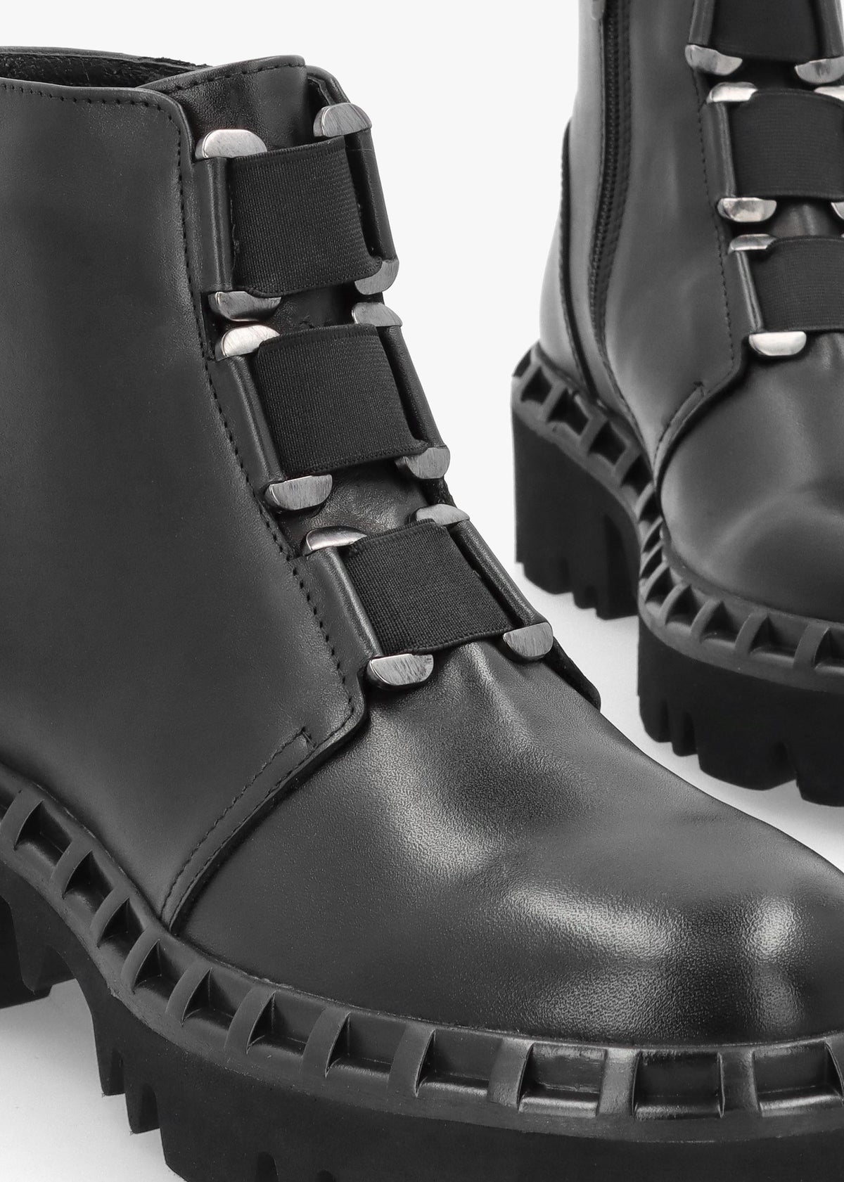 Victory Black Leather Chunky Ankle Boots