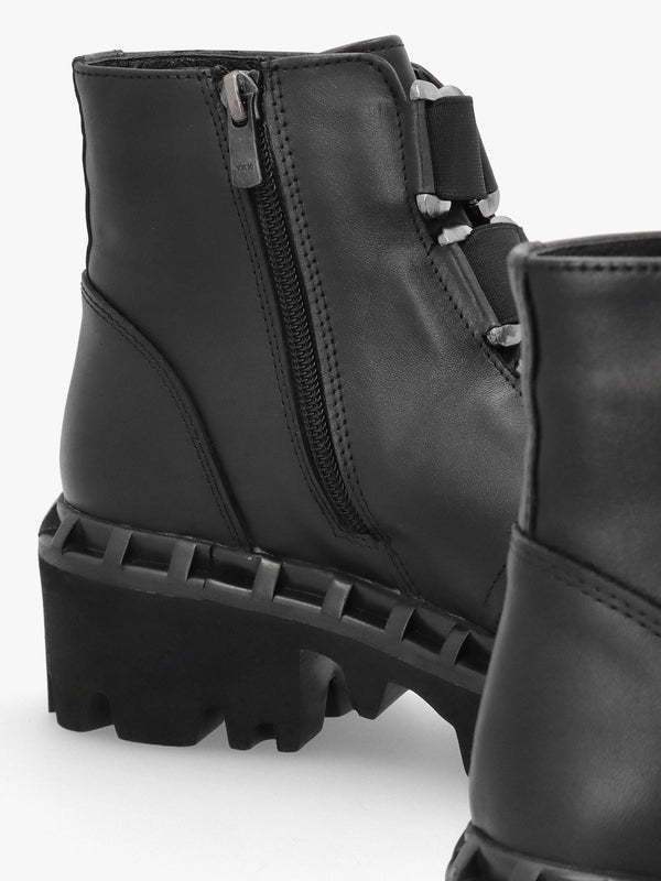 Victory Black Leather Chunky Ankle Boots