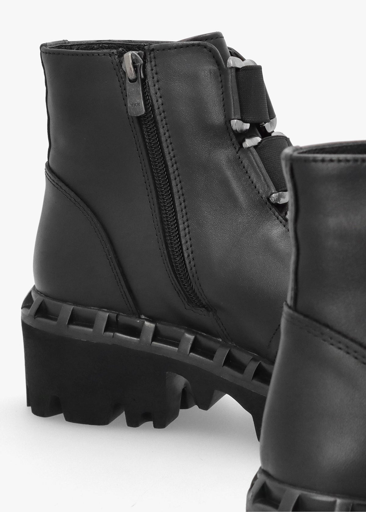 Victory Black Leather Chunky Ankle Boots