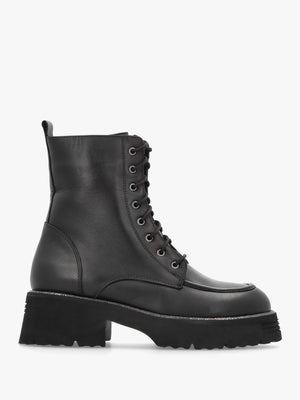 Virtus Black Leather Glitter Trim Ankle Boots