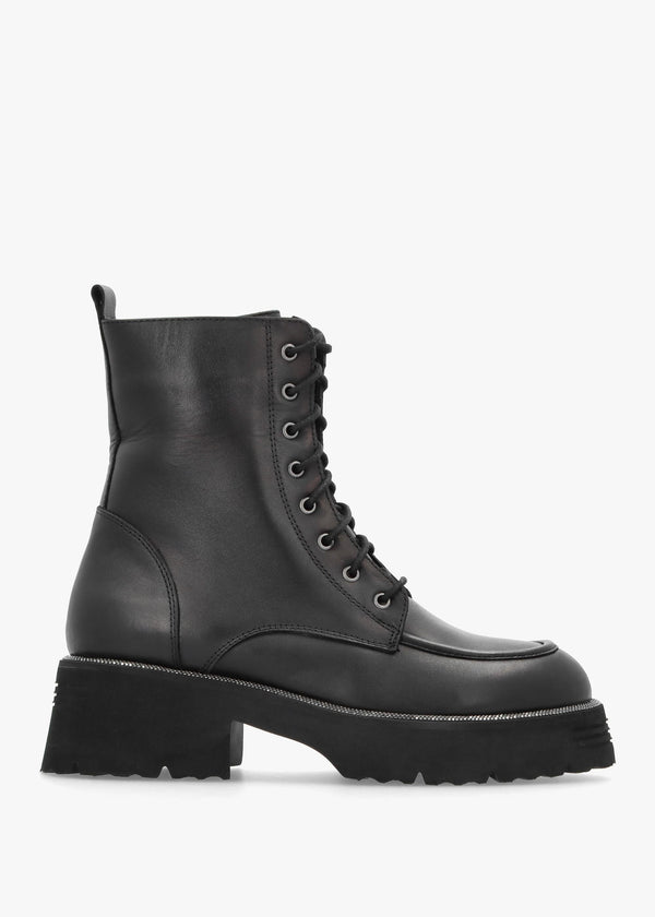 Virtus Black Leather Glitter Trim Ankle Boots