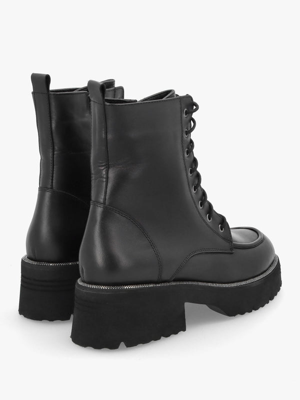 Virtus Black Leather Glitter Trim Ankle Boots