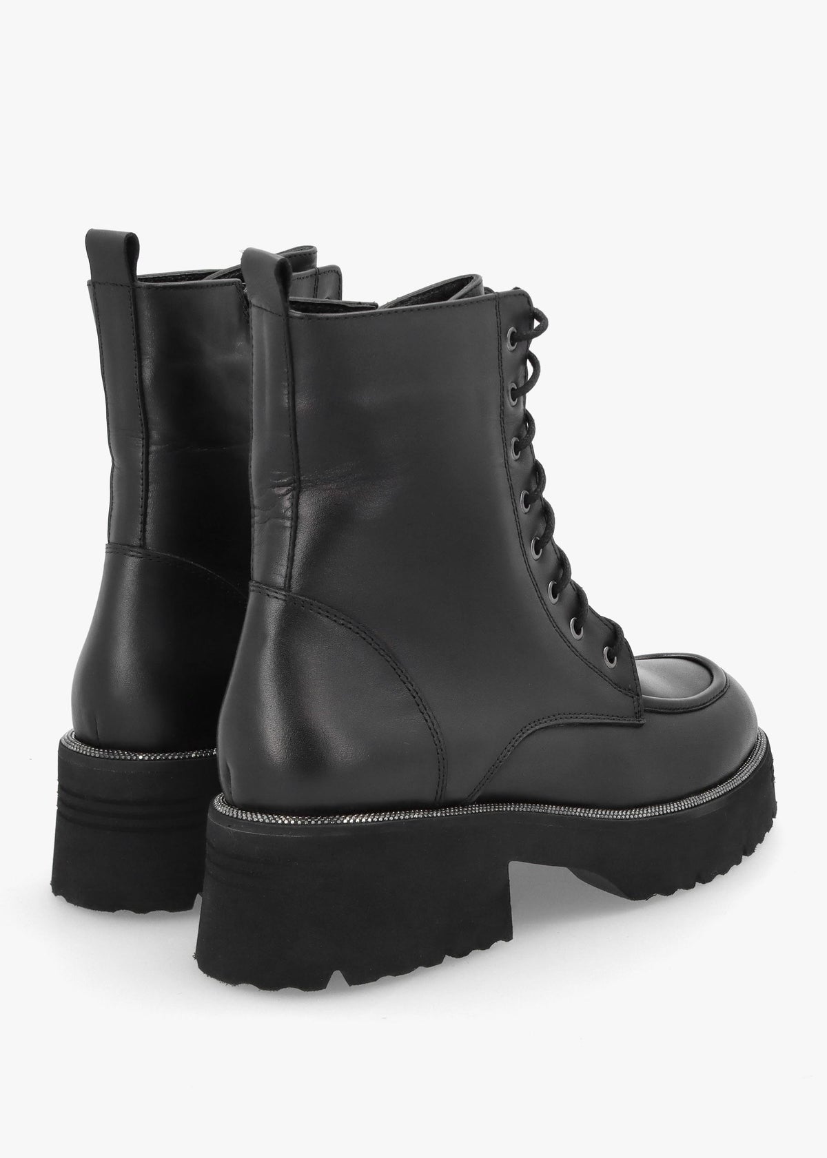 Virtus Black Leather Glitter Trim Ankle Boots