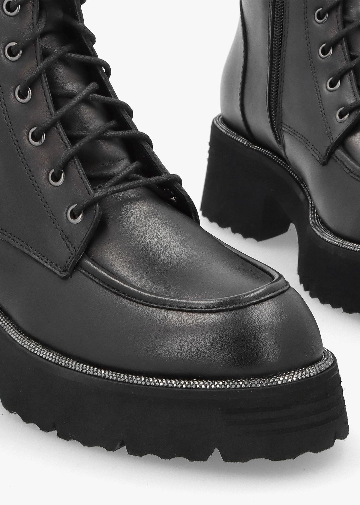 Virtus Black Leather Glitter Trim Ankle Boots