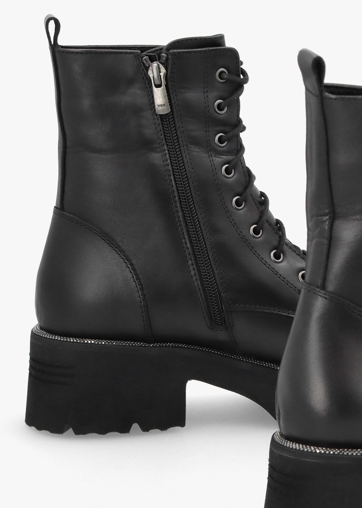 Virtus Black Leather Glitter Trim Ankle Boots