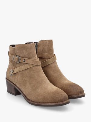 Orlena Taupe Suede Cross Strap Ankle Boots