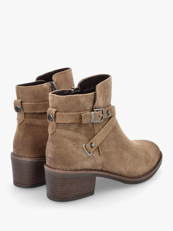 Orlena Taupe Suede Cross Strap Ankle Boots
