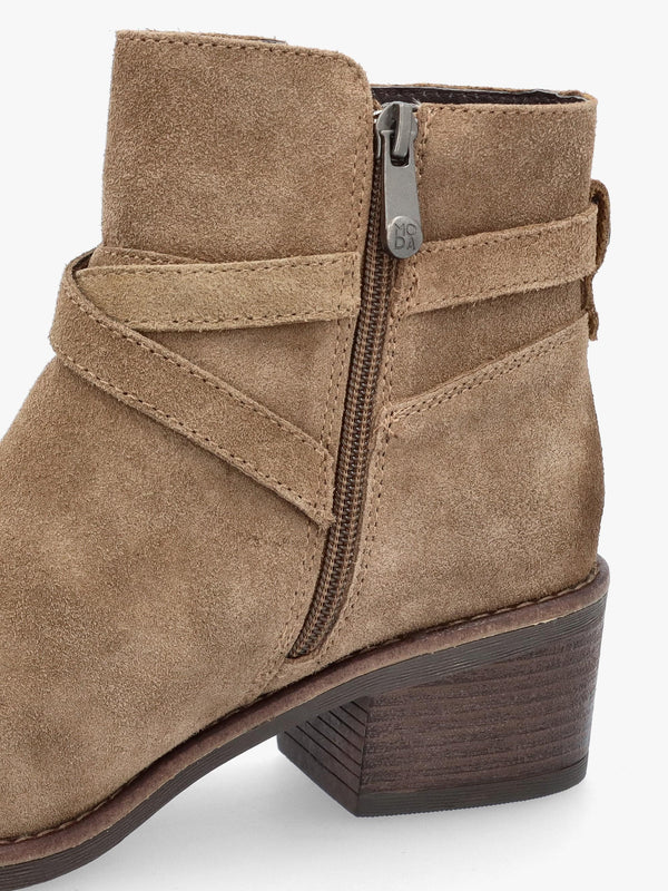Orlena Taupe Suede Cross Strap Ankle Boots
