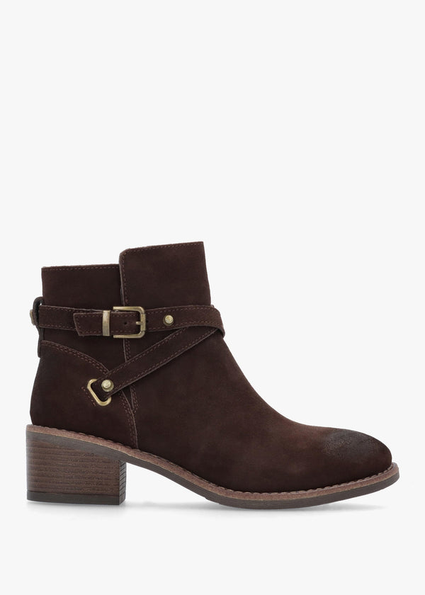 Orlena Brown Suede Cross Strap Ankle Boots