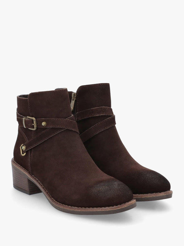 Orlena Brown Suede Cross Strap Ankle Boots