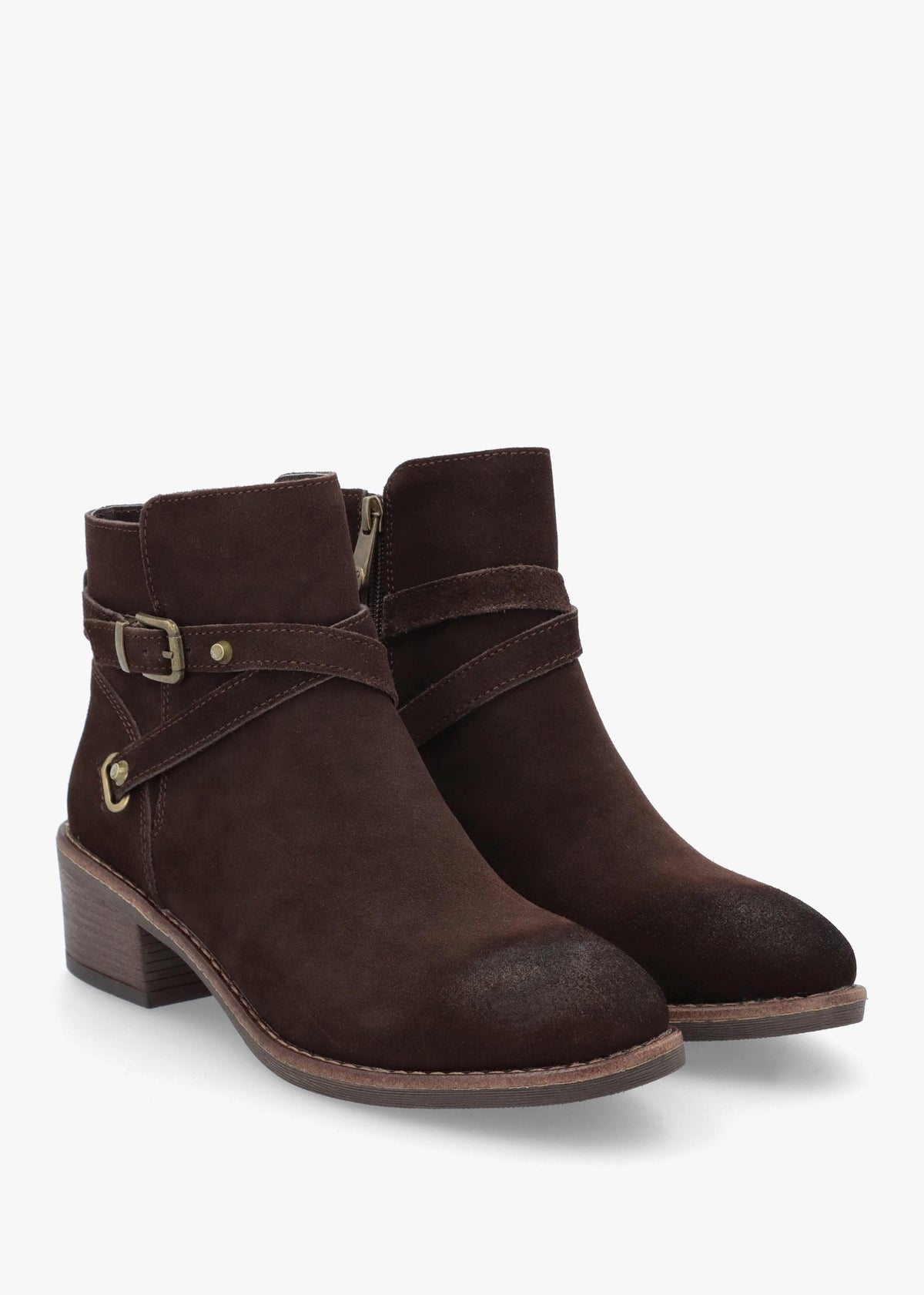Orlena Brown Suede Cross Strap Ankle Boots