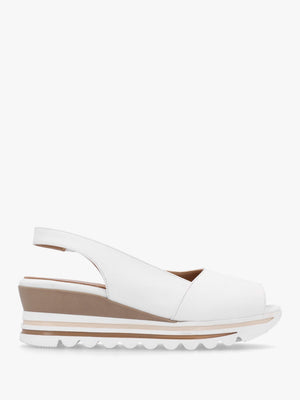 Canna White Leather Peep Toe Wedge Sandals