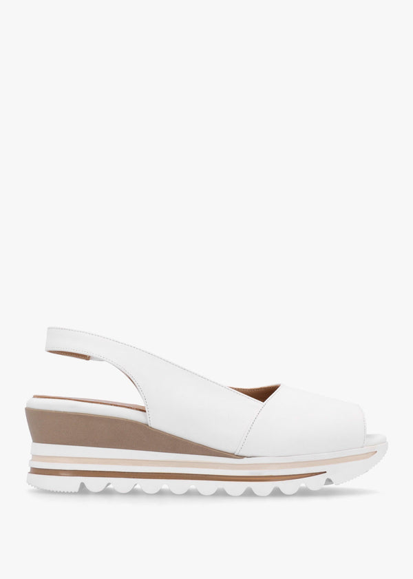 Canna White Leather Peep Toe Wedge Sandals
