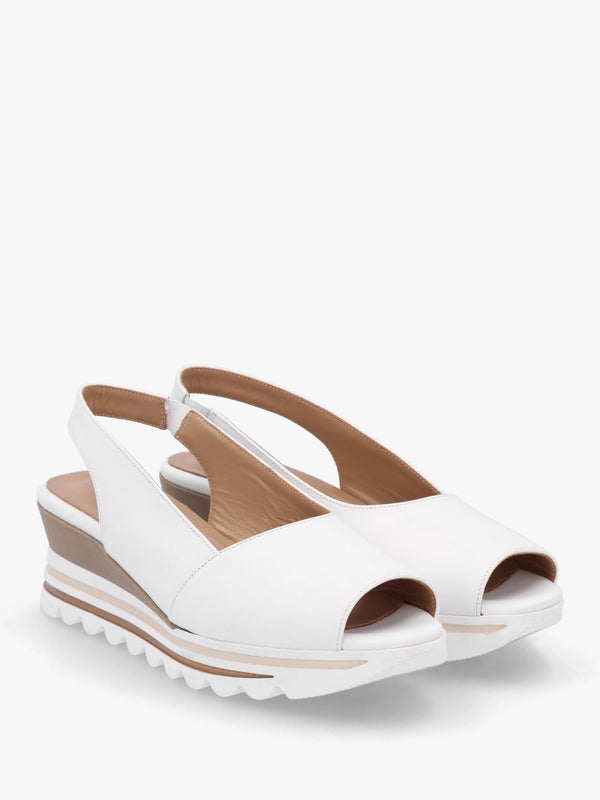Canna White Leather Peep Toe Wedge Sandals