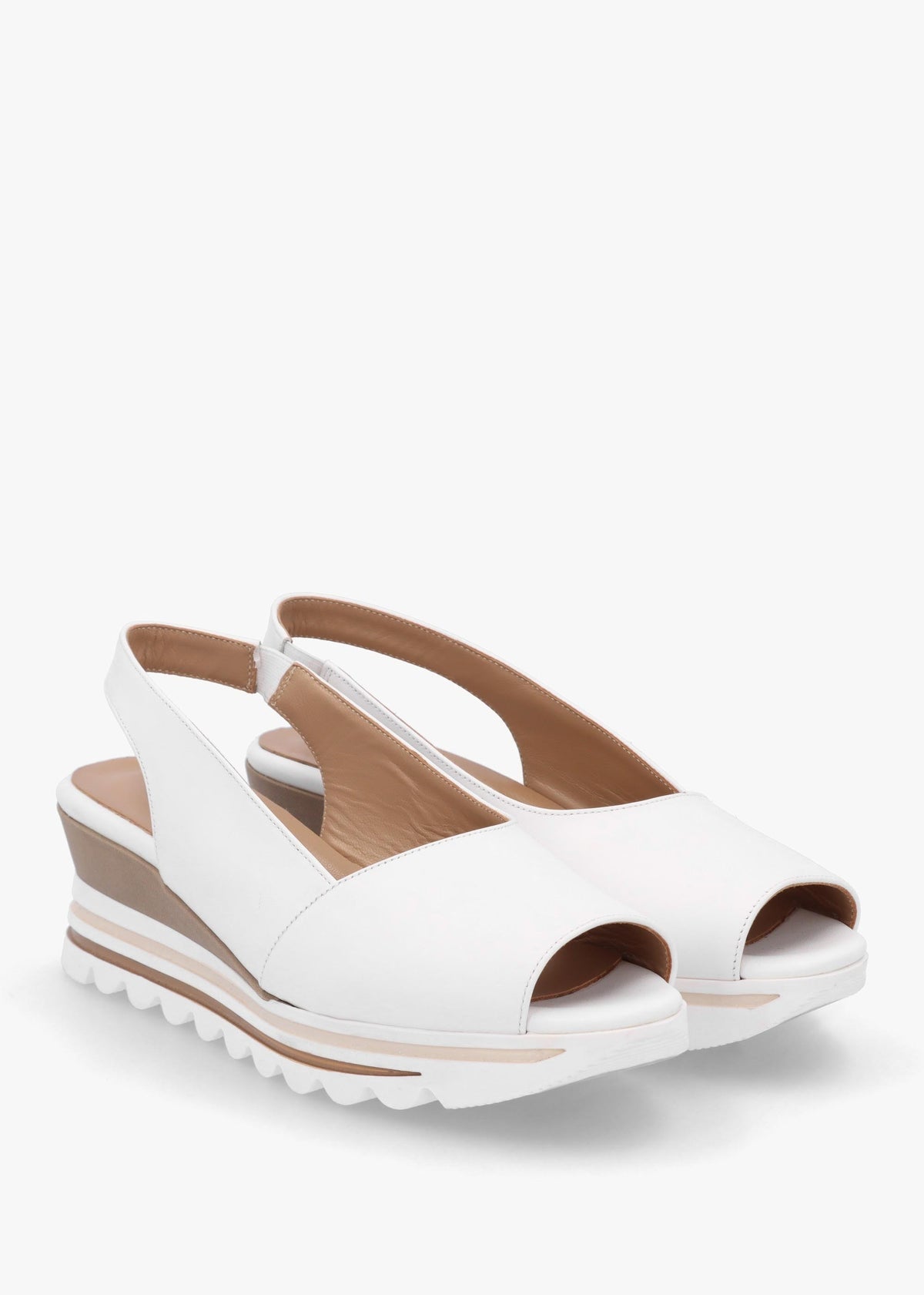 Canna White Leather Peep Toe Wedge Sandals