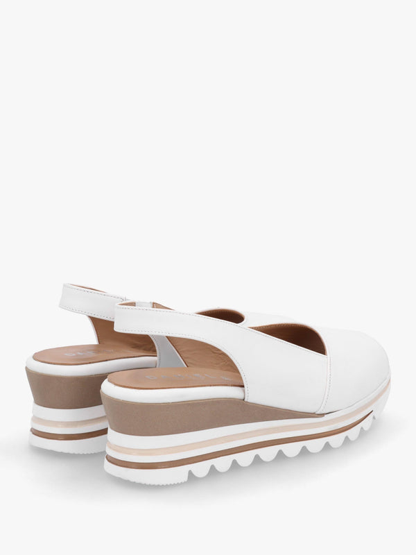 Canna White Leather Peep Toe Wedge Sandals