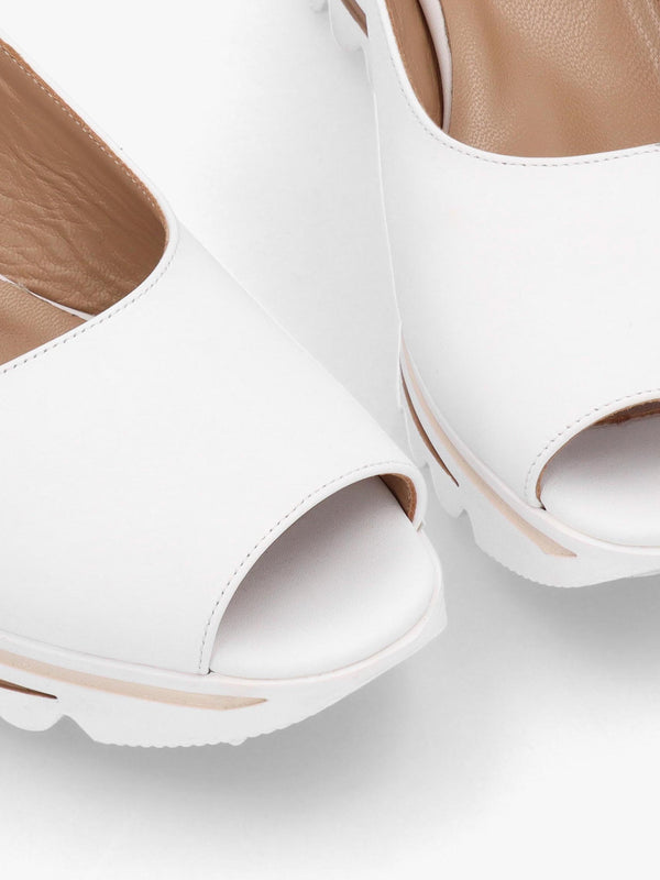 Canna White Leather Peep Toe Wedge Sandals