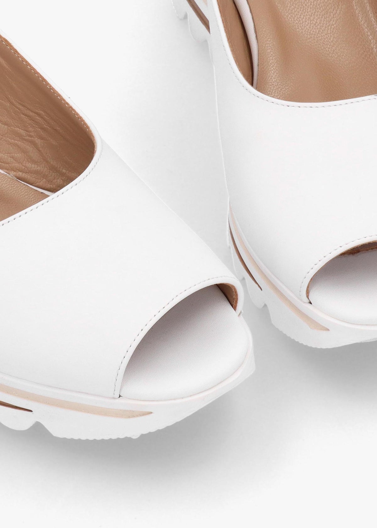 Canna White Leather Peep Toe Wedge Sandals