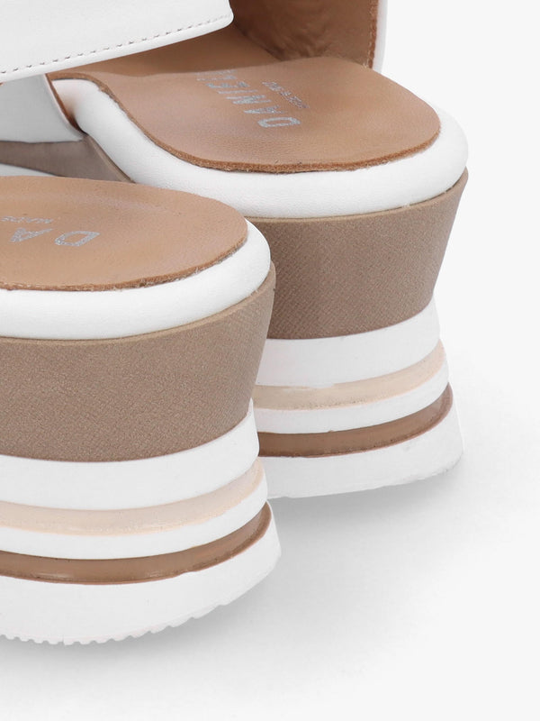 Canna White Leather Peep Toe Wedge Sandals