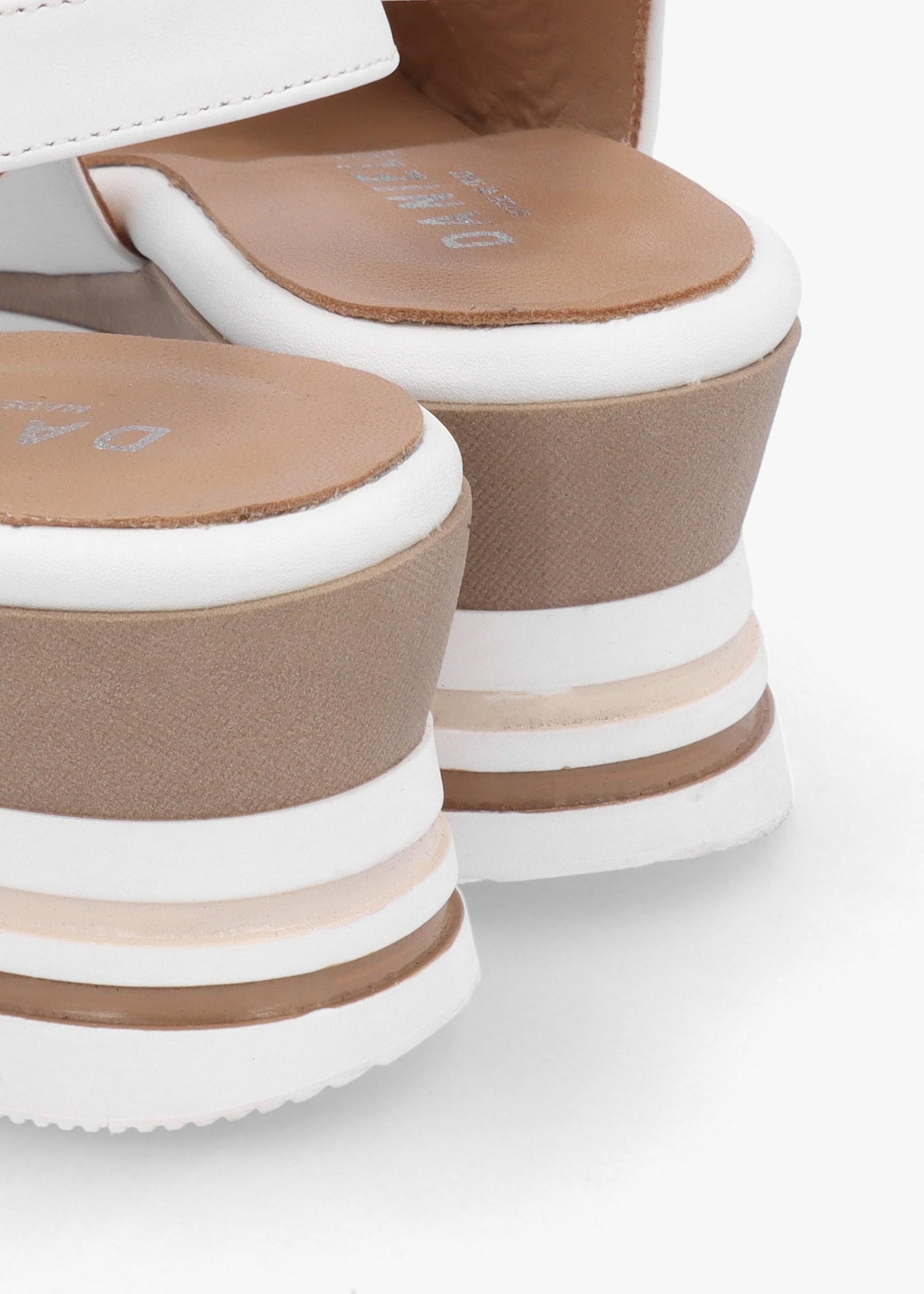 Canna White Leather Peep Toe Wedge Sandals