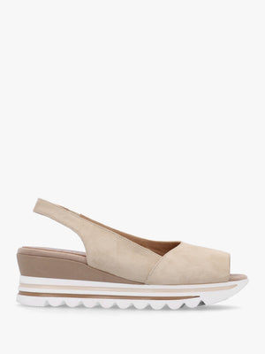 Canna Beige Suede Peep Toe Wedge Sandals