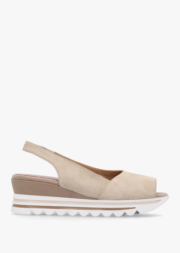 Canna Beige Suede Peep Toe Wedge Sandals