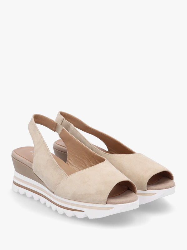 Canna Beige Suede Peep Toe Wedge Sandals