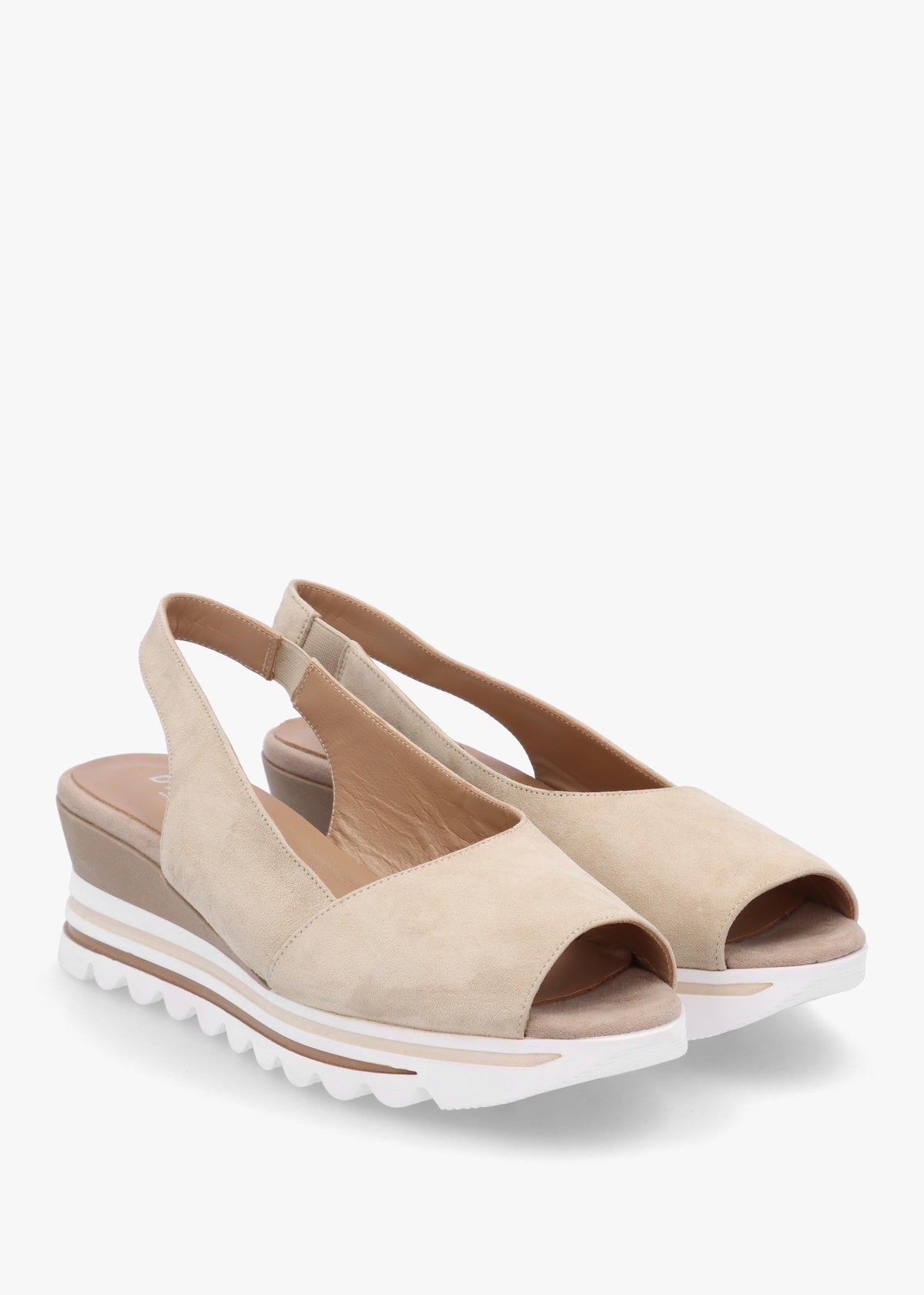 Canna Beige Suede Peep Toe Wedge Sandals