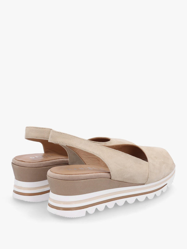 Canna Beige Suede Peep Toe Wedge Sandals