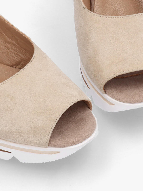 Canna Beige Suede Peep Toe Wedge Sandals