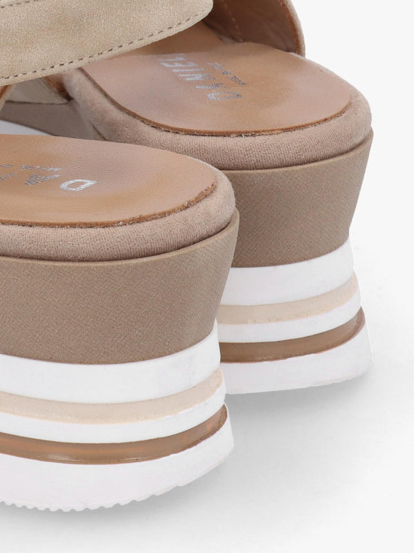 Canna Beige Suede Peep Toe Wedge Sandals