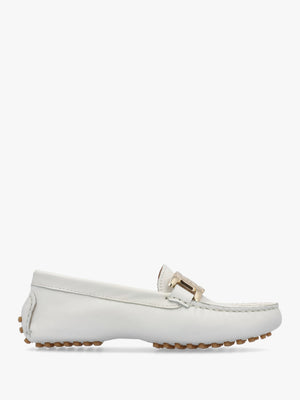 Privey White Leather Moccasin Loafers