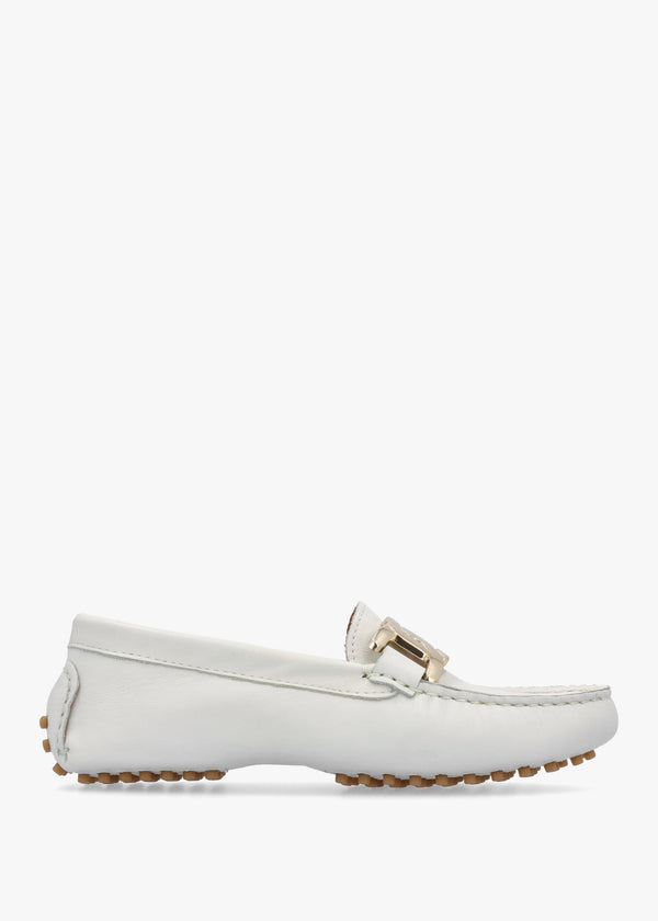 Privey White Leather Moccasin Loafers