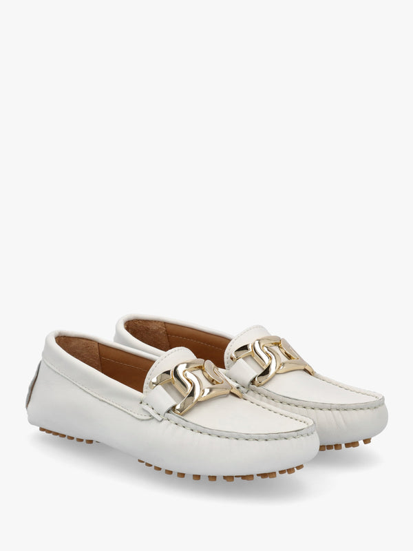 Privey White Leather Moccasin Loafers