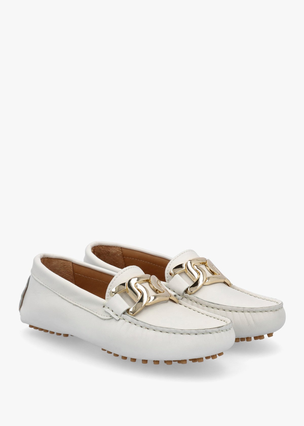 Privey White Leather Moccasin Loafers