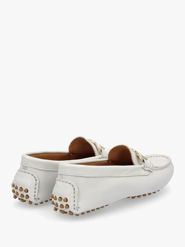 Privey White Leather Moccasin Loafers