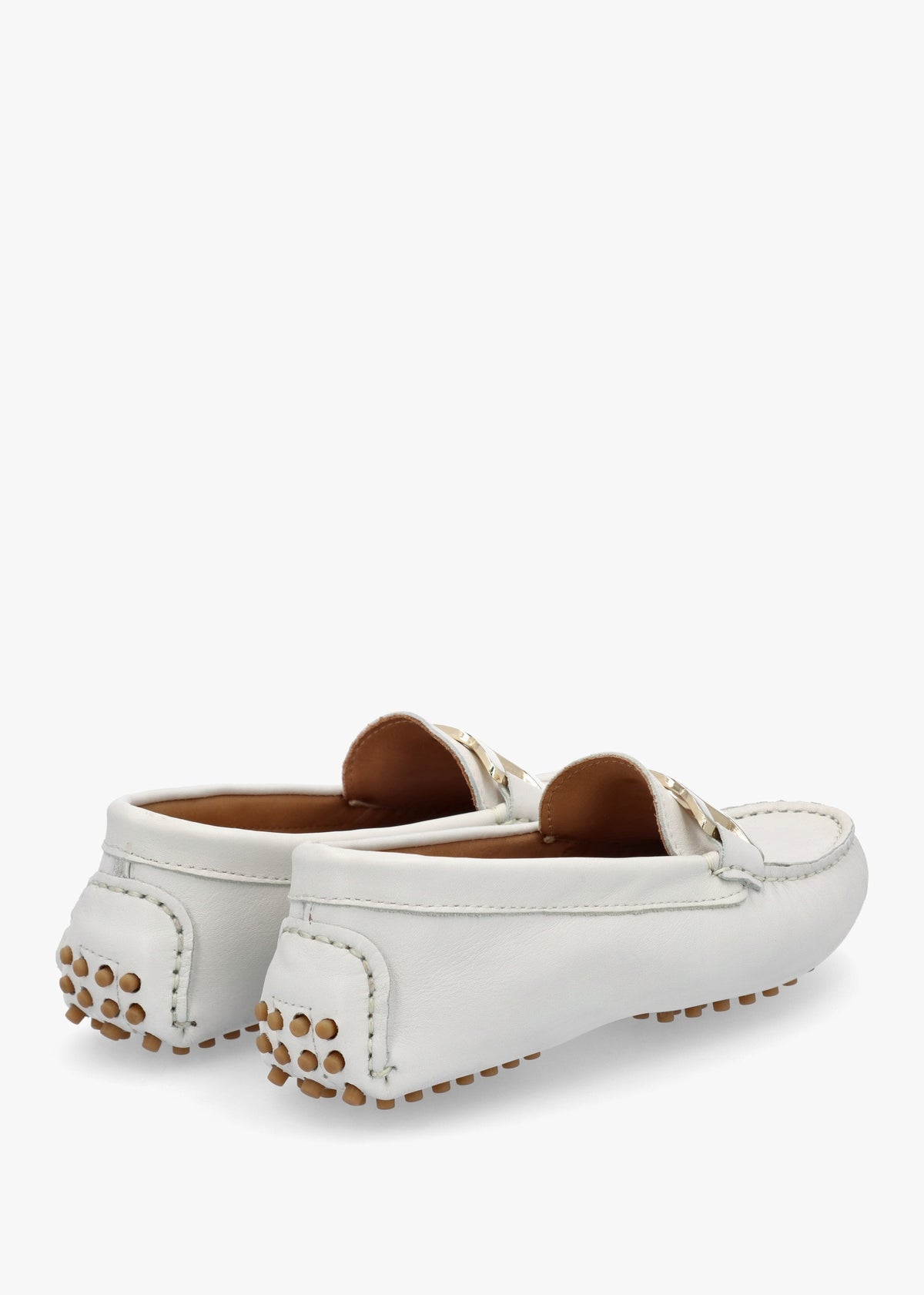 Privey White Leather Moccasin Loafers