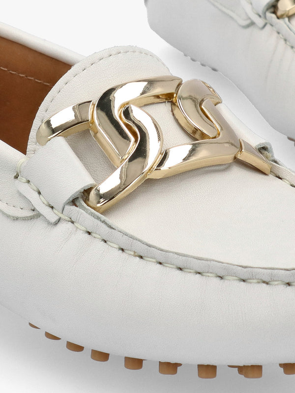 Privey White Leather Moccasin Loafers