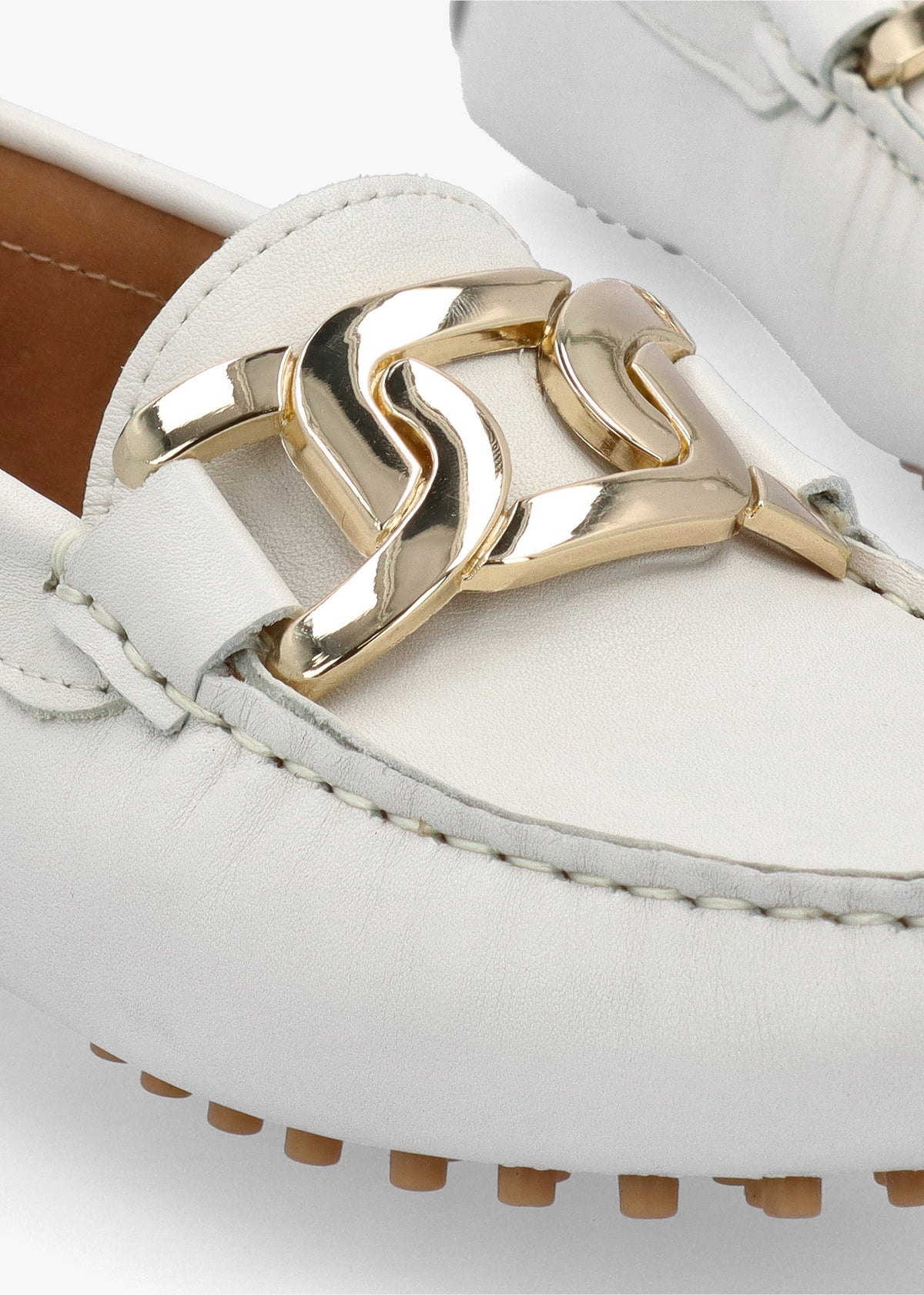 Privey White Leather Moccasin Loafers