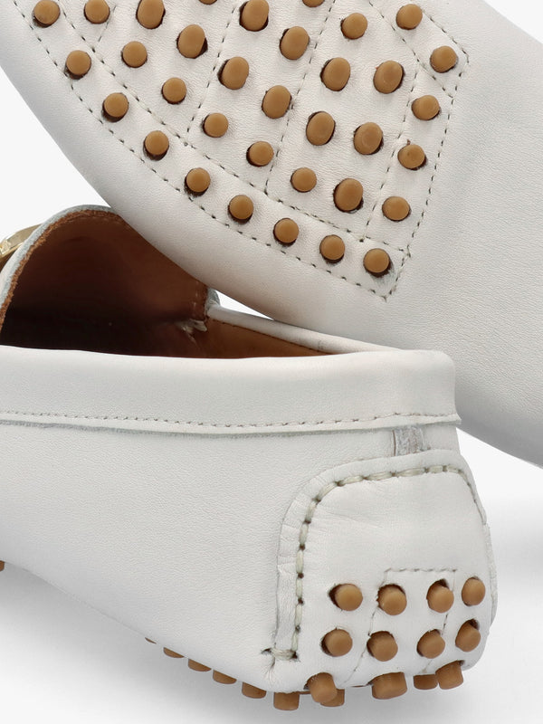 Privey White Leather Moccasin Loafers