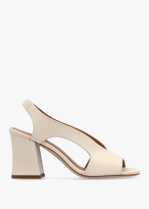 Scoop Cream Leather Cut Away Shaped Heel Sandals