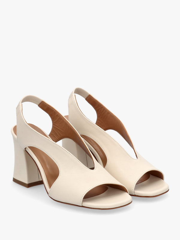 Scoop Cream Leather Cut Away Shaped Heel Sandals