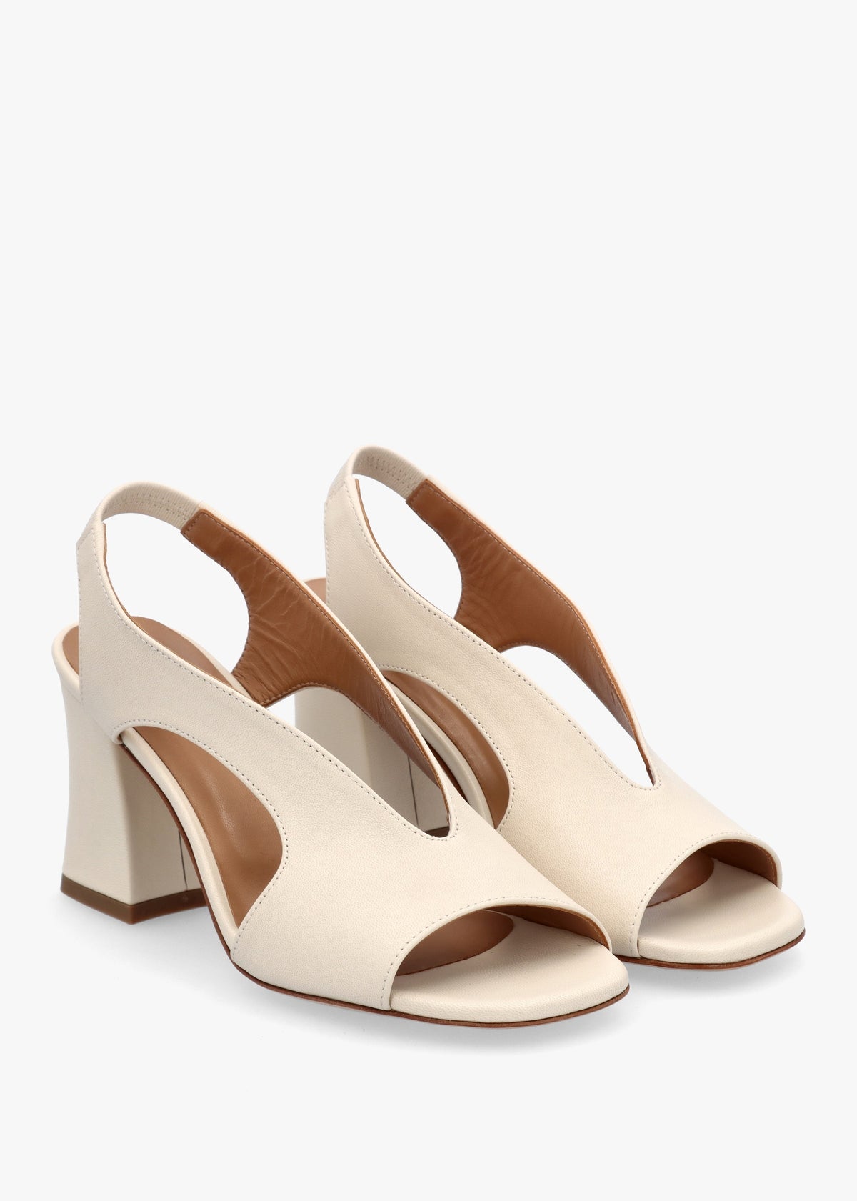 Scoop Cream Leather Cut Away Shaped Heel Sandals