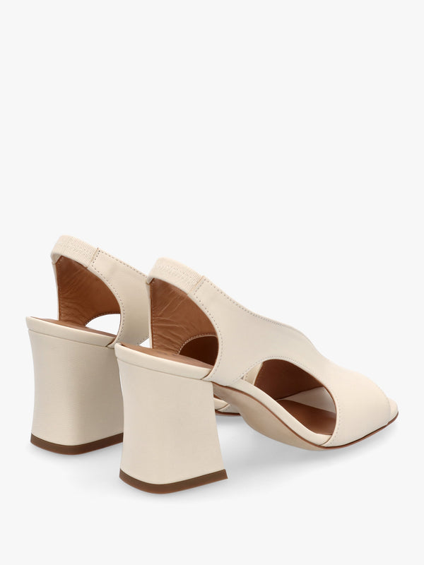 Scoop Cream Leather Cut Away Shaped Heel Sandals