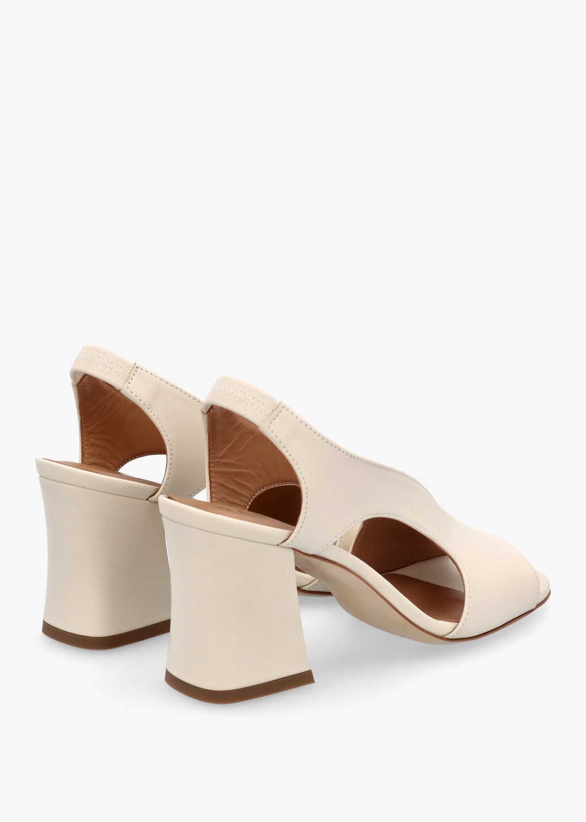 Scoop Cream Leather Cut Away Shaped Heel Sandals