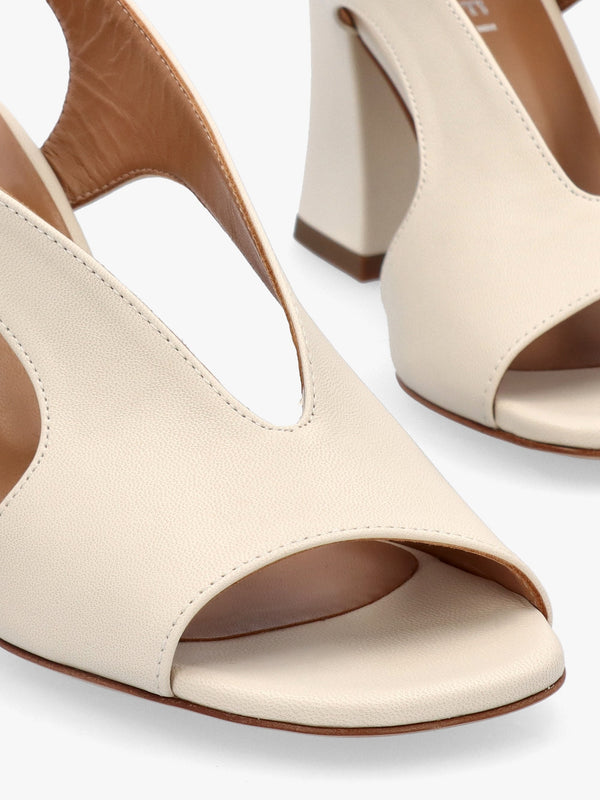 Scoop Cream Leather Cut Away Shaped Heel Sandals