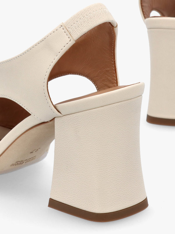 Scoop Cream Leather Cut Away Shaped Heel Sandals