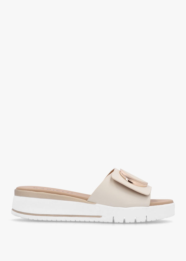 Romoon Beige Leather Circle Moon Mules