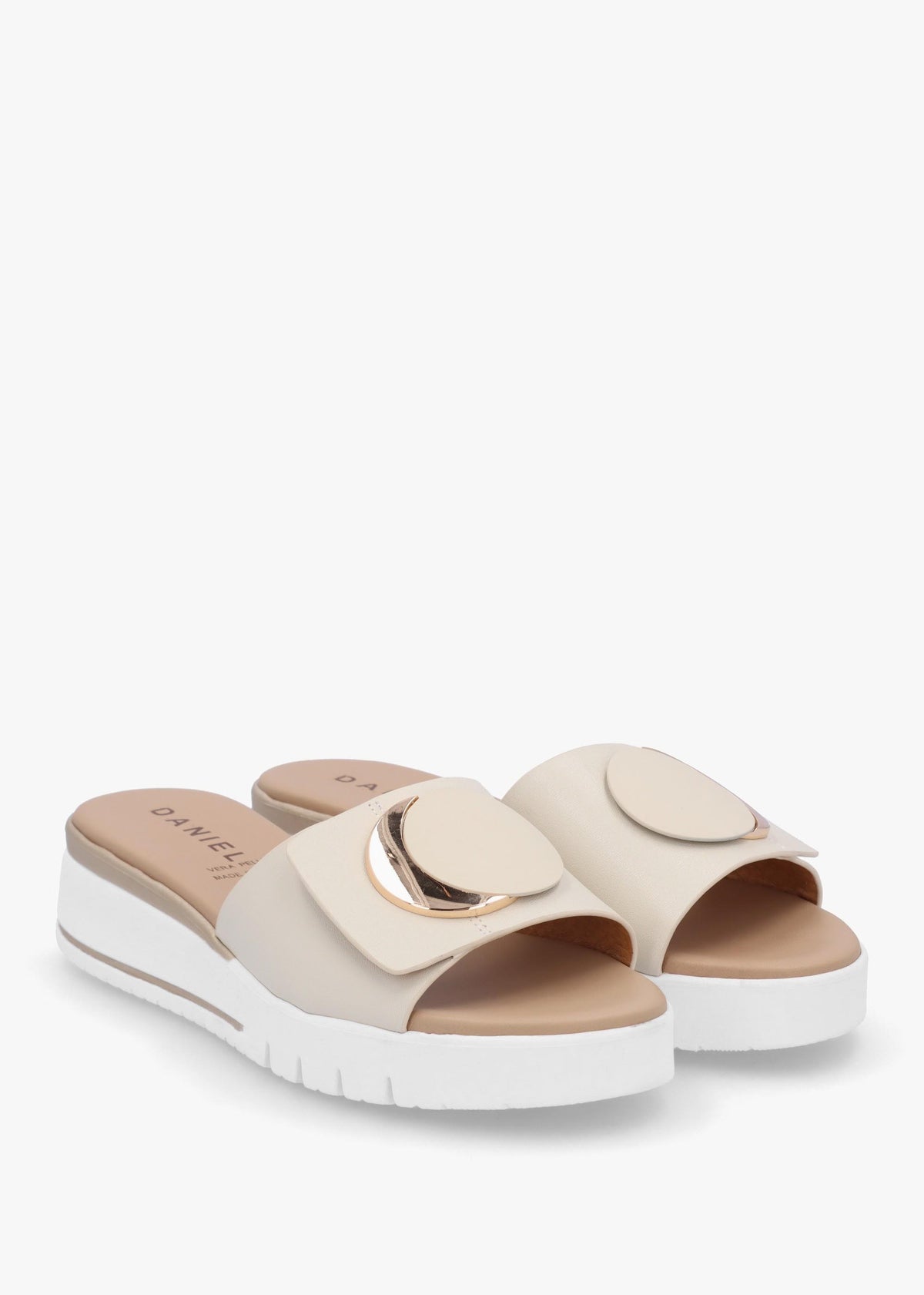 Romoon Beige Leather Circle Moon Mules